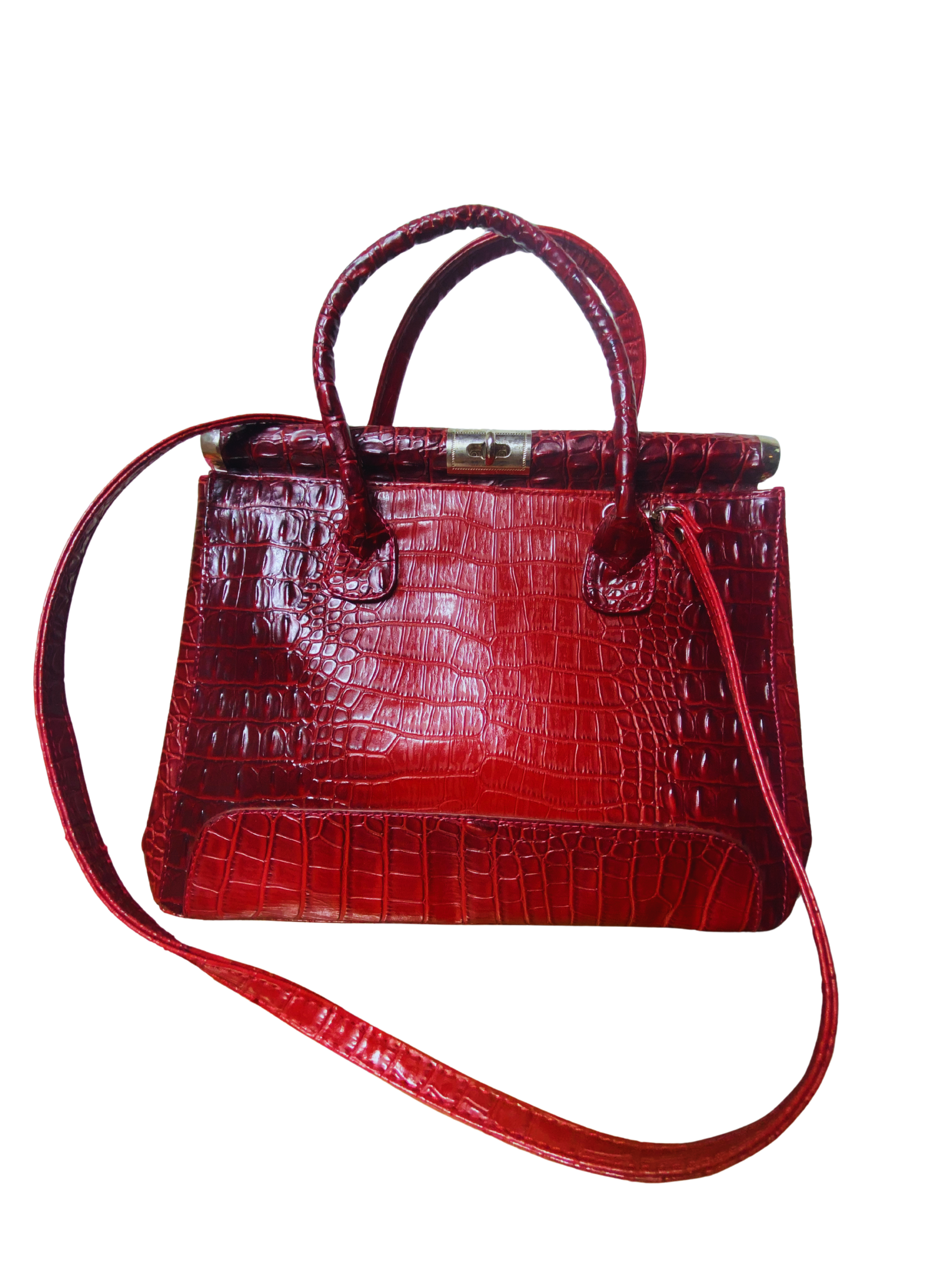 Vintage Shoulder Bag Burgundy Red Snakeskin Style