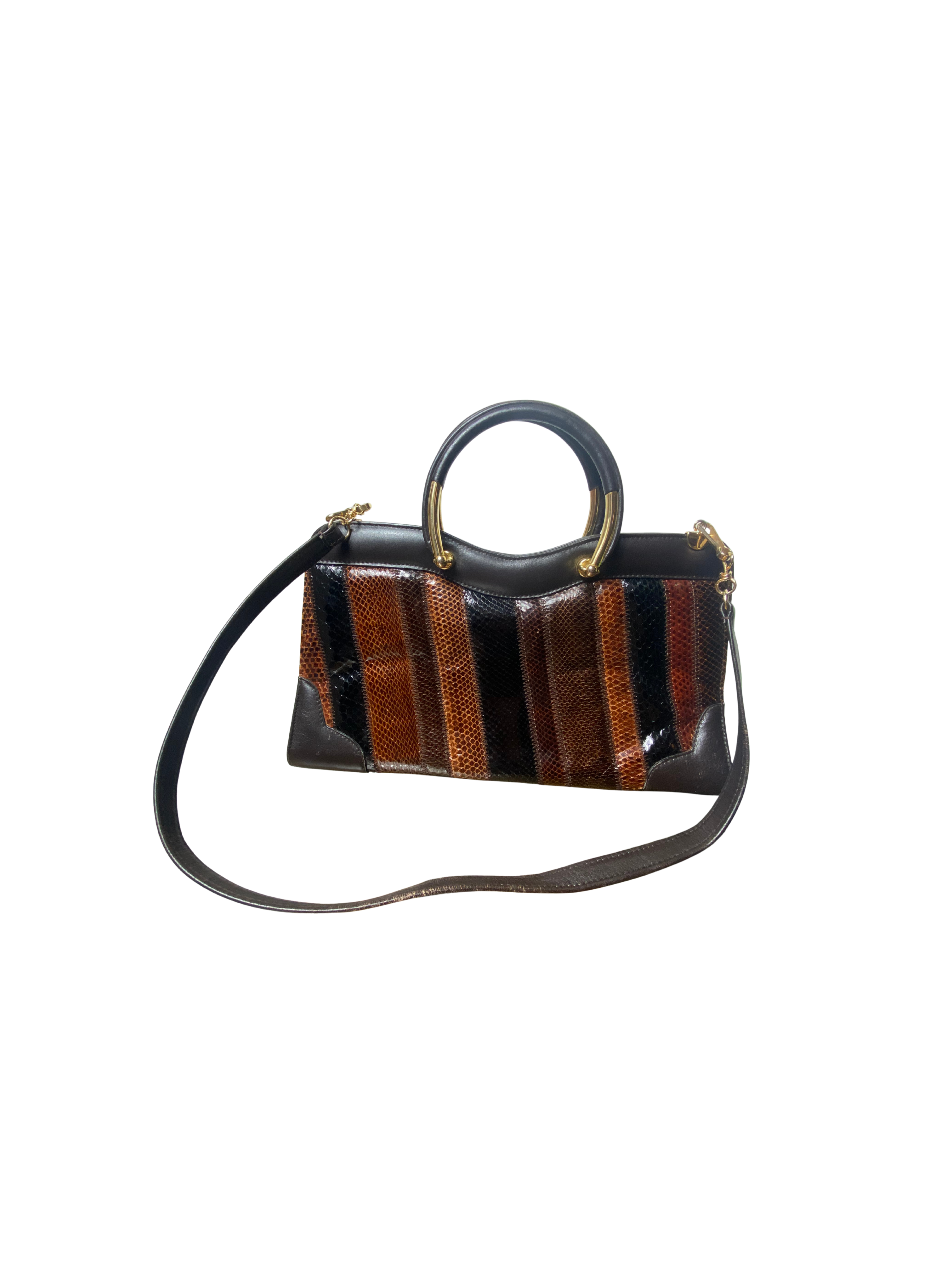 Vintage Shoulder Bag Real Snakeskin Brown