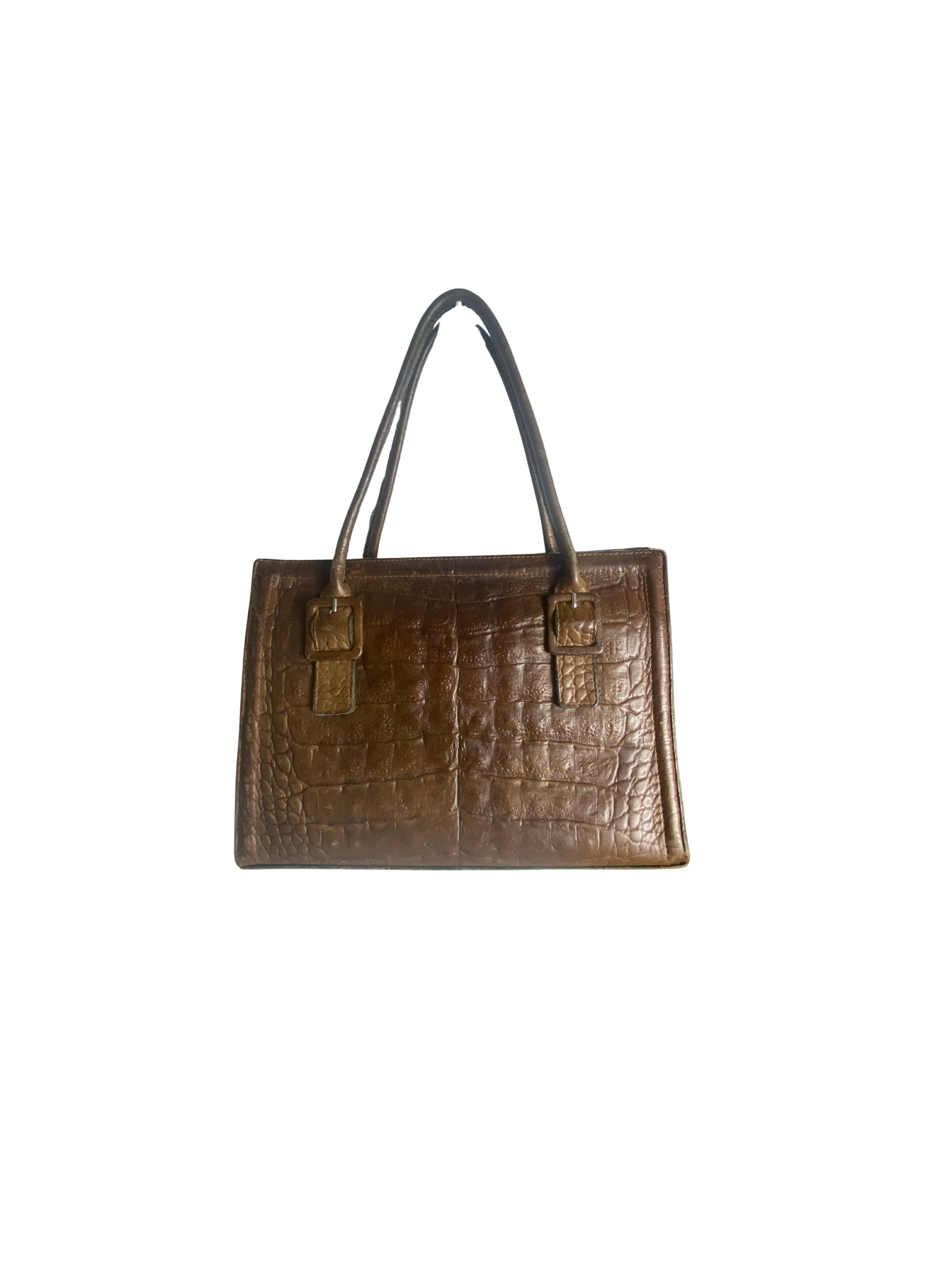 Vintage Handbag Crocodile Leather Style Brown