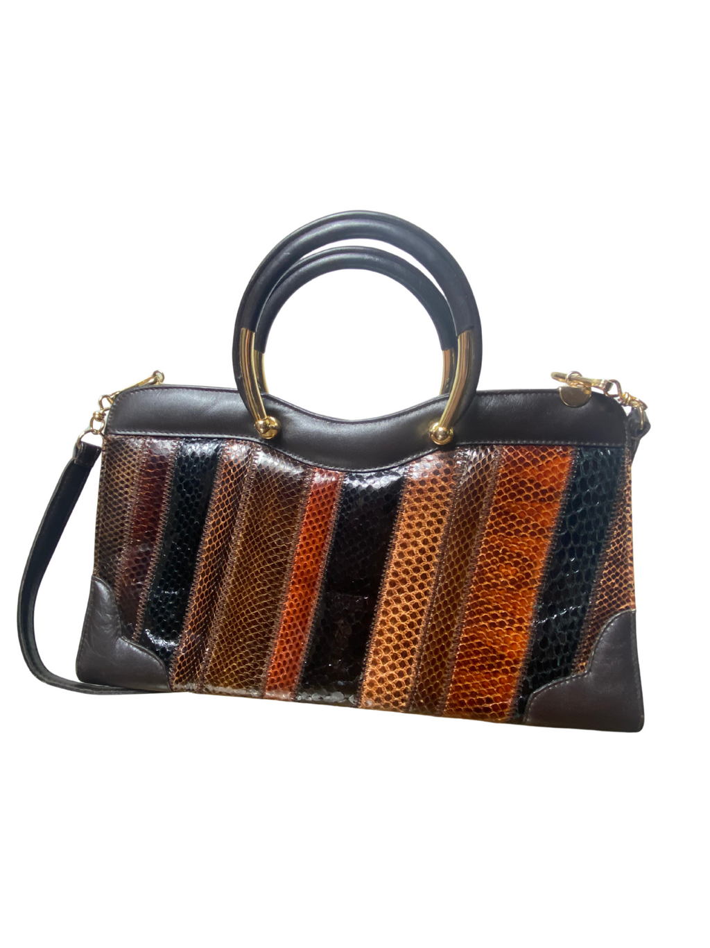 Vintage Shoulder Bag Real Snakeskin Brown